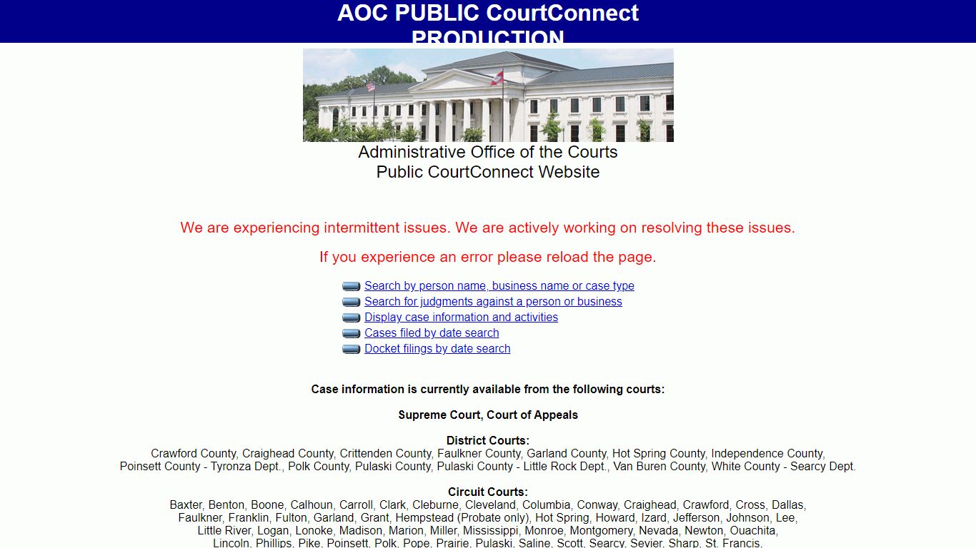 Public CourtConnect Website - arcourts.gov